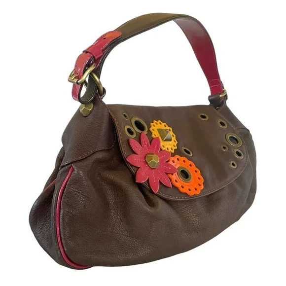 Moschino Cheap and Chic Brown Leather Studded Flower Hobo Handbag Purse - Picture 11 of 11